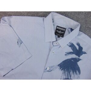 Barabas Shirt Mens Large Blue Pinstripe Bird Print Tropical Streetwear Camp